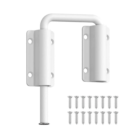 Updated Aluminum Alloy Patio Sliding Door Loop Lock For 90 And 180 Degree U Track Latch Barn Garden Fence Gate Window Easy Install Sturdy And Long Lasting Kid Safe And Pet Safe Rust Resistant White Finish 1 Piece shown with screws