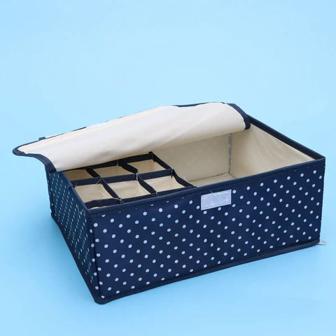 Grid Multi Compartment Underwear Storage Box Oxford Cloth Closet Organizer Collapsible Fabric Drawers Bins with polka dots.