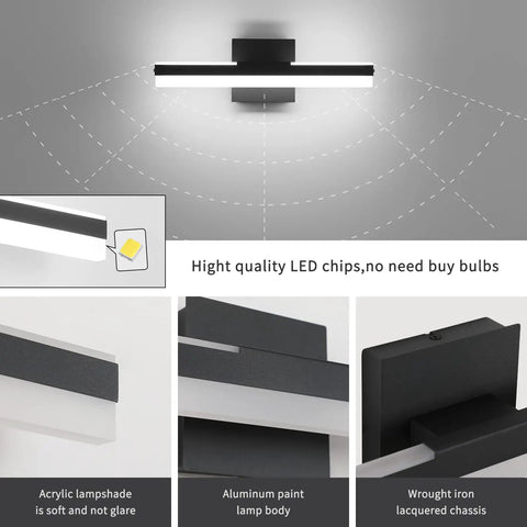 LED Vanity Light Bar For Bathroom Dimmable 23.63 Inch Slick Black Wall Mount Sconce Lamp 16W 6000K Daylight Triac Dimmer