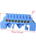 8-Position DIN Rail Screw Terminal Block With Brass Terminals And Copper Contacts Grounding Strip Bottom Seat Snap-In Mount 78 mm Long