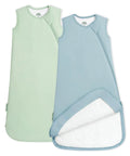 Ultra Soft Bamboo Viscose Baby Sleep Sack For 6 To 18 Months, 1.0 Tog, Two Pack in green and blue with two way zipper