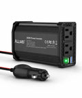 300W Car Power Inverter Switches 12V Dc To 110V Ac With Dual Outlets And Quick Charge Ports, compact design with USB ports.