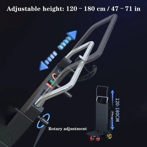 Adjustable handle of Heavy Duty 400W 500W Electric Stair Climbing Dolly With Motorized Wheels Handles 440 Pounds with settings.
