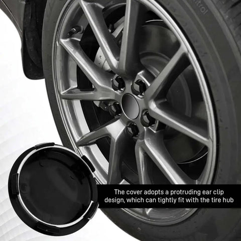 Sleek Black 55Mm Abs Wheel Center Caps 4Pack Heavy Duty Snap On Rim Covers Universal Fitment, detailed view of rim cover design.