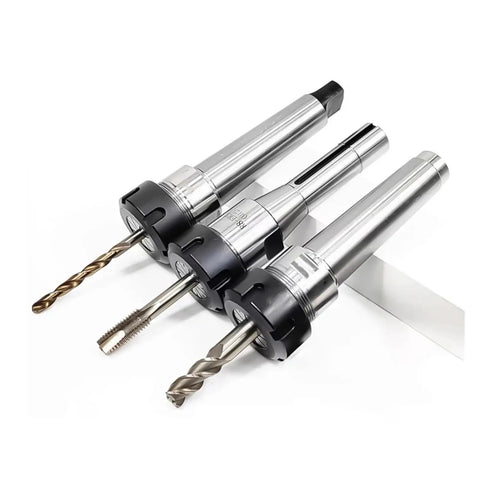 Top Tier Morse Taper Tool Holder Kit For Your MT1 MT2 MT3 MT4 Lathe Or Milling Setup featuring three tool holders with drill bits.