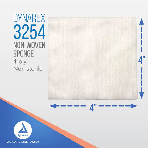 Front view of Dynarex non-woven sponge, white, 4x4 inch, 4-ply, non-sterile