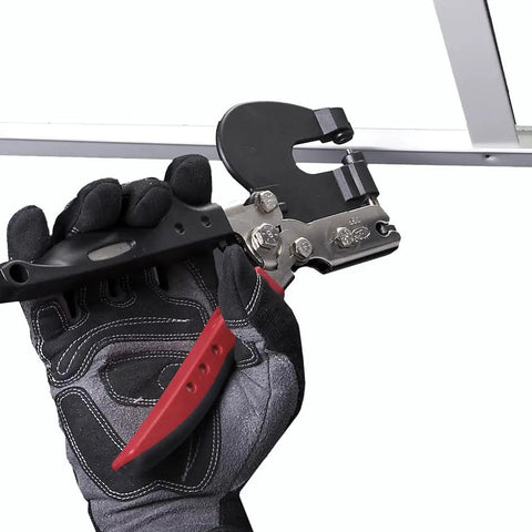 Heavy Duty Metal Hand Punch Kit With Interchangeable One Eighth And Three Sixteenth Inch Punches and Dies in use on sheet metal
