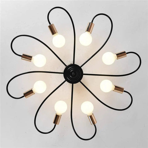 Top view of Eight Light Dope Semi Flush Ceiling Light Sputnik Style Chandelier Modern Mid Century Industrial Vintage Metal Pendant Fixture