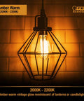 Vintage Exposed Filament LED ST19 Bulb With Clear Glass And E26 Base creating warm amber glow in geometric fixture