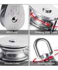 M50 Single Pulley Blocks Two Pack Beefy Heavy Duty Stainless Steel Roller Crane Pulley Accessories, swivel details