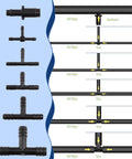 Glarks 113-piece vacuum connector assortment in black nylon; barbed T and tee-connectors for automotive tubing