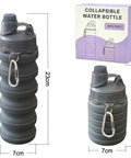 Two Pack Collapsible Silicone Water Bottles 500ml Each, On The Go Hydration Buddies For Travel, Lightweight Sports Bottles, Grey