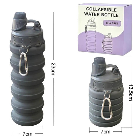 Two Pack Collapsible Silicone Water Bottles 500ml Each, On The Go Hydration Buddies For Travel, Lightweight Sports Bottles, Grey