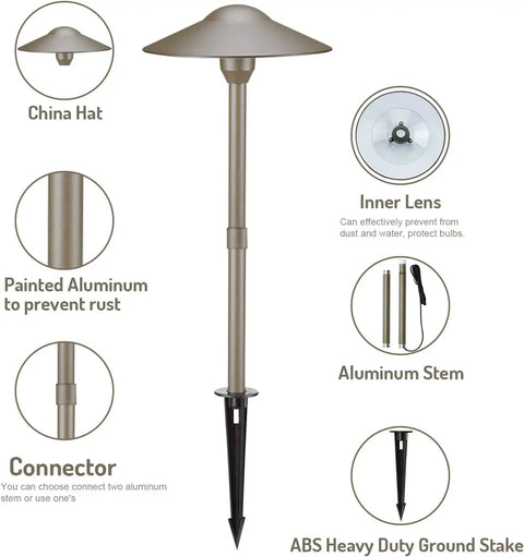 Detailed view of 3W Low Voltage Landscape Path Lights 12V Bronze Outdoor Garden Yard Waterproof, showing structure and components.