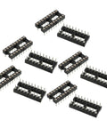 10 Pack 18 Pin DIP IC Socket Adaptor For Soldering Round Hole Circuits, 2.54mm Pitch, Black Silver Tone, top view
