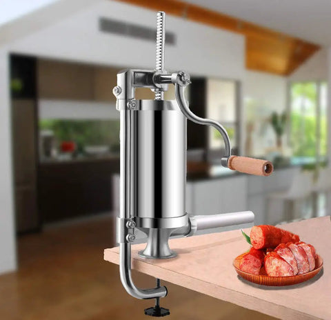 Stainless Steel Vertical Sausage Maker Filler With Suction Base And Manual Crank For Home Use Or Small Businesses No Batteries Needed Make Fresh Sausages And Hot Dogs At Home 2.5 Lbs Capacity
