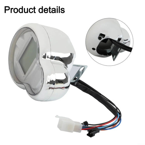 Kick It Up A Notch With This 72V Waterproof Ebike LCD Display Speedometer For 48-72V Scooters And Trikes Featuring 6 Pin Interface Bright Backlit Screen For Easy Night Riding And Crisp Data Reads, chrome housing with wiring connector