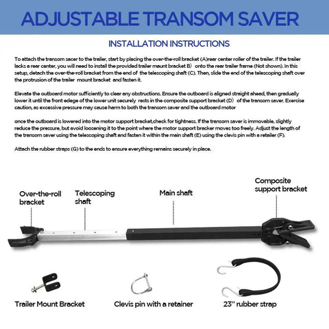Adjustable Shock Absorbing Boat Transom Saver With Composite Head For Engine Protection Secure Roller And Trailer Mounts Built Tough Aluminum Construction Reducing Transom Stress And Safely Cradling Your Motor