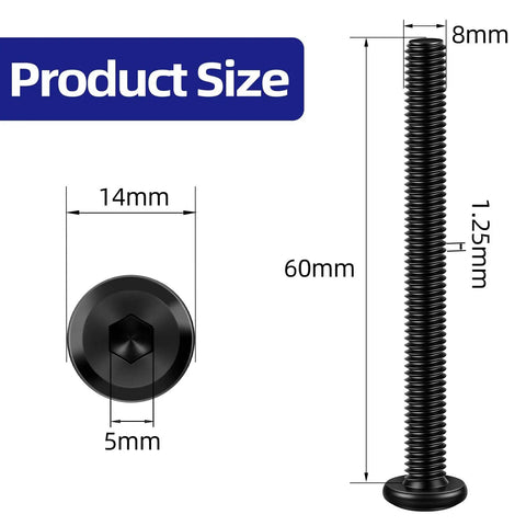 Built Hella Strong 20 Piece M8 X 60mm Flat Head Socket Cap Screws In Black Oxide Carbon Steel Furniture Bolts dimensions with key details.