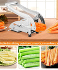 French fry cutter, stainless steel with dual blades, front view.