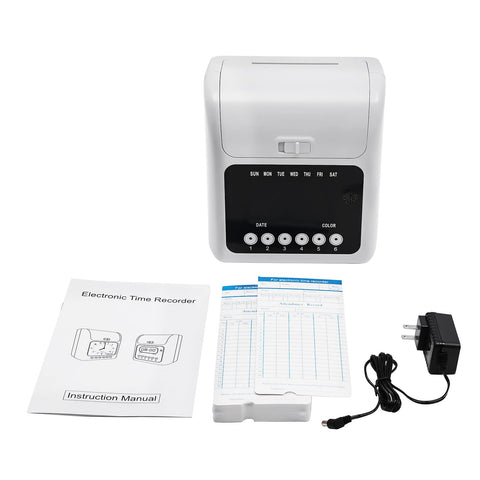 Heavy Duty Time Clock Punch Machine Bundle Includes Fifty Cards For Small Business And Office Password Unlocked Attendance Tracker showing device and accessories