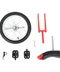 16 Inch Adjustable Unicycle For Outdoor Fitness And Fun parts including wheel, seat, pedals, and red frame for easy assembly