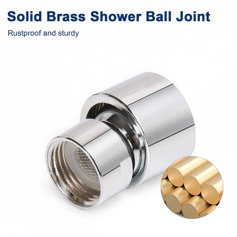 Solid Brass Shower Head Swivel Ball Connector For 8 Inch Shower Head With G One Half Male Thread 360 Degree Adjustable Swivel Chrome Finish RustProof No Fuss Install And No Flow Restriction, chrome brass connector