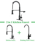 Drinking Water Faucet With Pull Down Kitchen Filtration Spout For Independent RO System Connection, Matte Black Stainless Steel Bar And Home Sink Faucet, 2 In 1 Design For Drinking And Filtration shown in two configurations