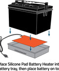Keep Your Ride Hot And Ready To Roll With This Sweet Silicone Battery Pad Warmer Built To Blast Through Freezing Cold And Save Your Starter Featuring 120 Volt 60 Watt Acid Resistant Heating Mat showing installation steps with silicone pad and battery.