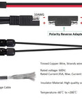 Diagram of 10 AWG Solar Panel Connector Extension Cable Compatible With MC4 To SAE Adapter, polarity reverser shown.