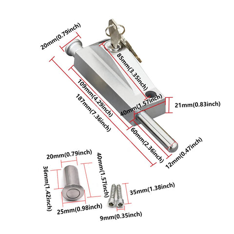Alloy And Stainless Steel Patio Door Lock With Keyed Bolt Lock Easy Installation Sliding Glass Door Security Lock dimensions