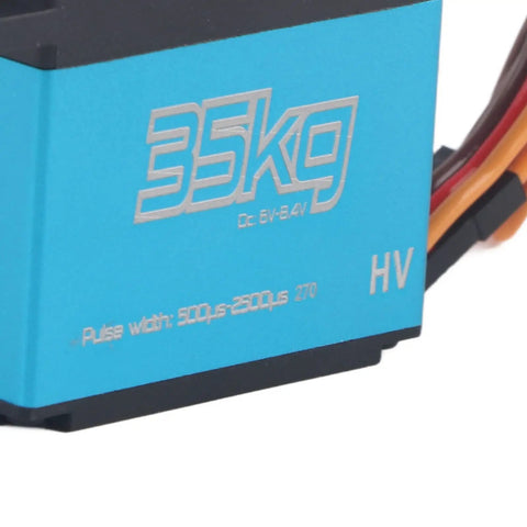 Level Up Your Ride Setup With This Premium 35Kg Digital Servo Featuring Coreless Motor And Full Metal Gears Built Different For 1/8 1/10 Scale Rc Cars To Serve Beast Mode Torque All Week Long, close-up of blue servo