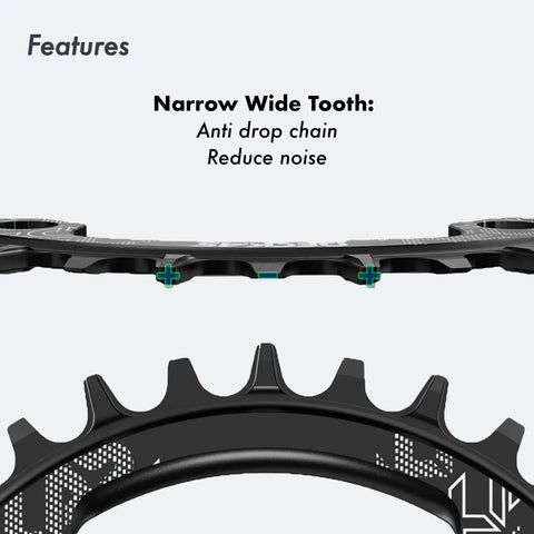 104Mm BCD Round Oval Bike Chainring 30T 32T 34T 36T 38T 40T 42T Narrow Wide Aluminum 7075 Lightweight CNC Machined teeth detail