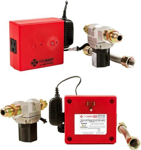 Heavy Duty Gas Stove Auto Shut Off Valve For Half Inch Lines That Require A Live Monitoring Sub And Quick Text Alerts. Red safety device with valves.