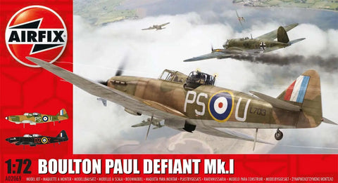 Box art of Defiant Mk I 1 72 Scale Plastic Model Kit With Dual Liveries For Dope Build And Display Boulton Paul Fighter Aircraft