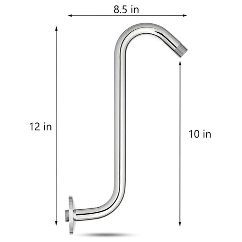 12 Inch High Rise Shower Extension Arm In Chrome With Flange S Shaped Design For Extra Height And Clean Look Easy Leak Free Install Includes Thread Seal Tape Durable Bathroom Upgrade