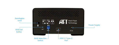 Professional Dual Ssd Docking Station Usb 3.2 Gen 2 10gbps Usb C Raid 0 1 Jbod External Drive Adapter back panel showing ports and buttons.