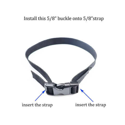 Heavy Duty Side Release Buckles For Bike Helmets Five Eighth Inch Plastic Quick Release Clips Clasp Replacement For Bicycle Helmets Durable No Sew Required Four Pieces installed on strap.