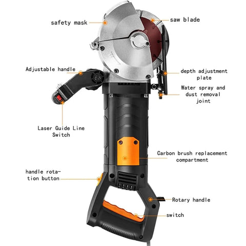 Beast Of An Electric Wall Chaser For Concrete, 5500W Grooving Cutter With Adjustable Depth And Width, Dust Free Operation