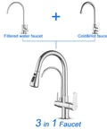 Two Handle Kitchen Sink Faucet With Pull Down Sprayer Hot And Cold Water Built In RO Filtration 3 In 1 Water Purifier Chrome Finish diagram