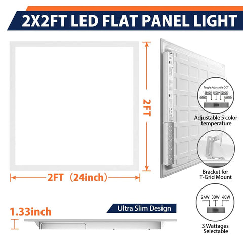 2x2 LED Panel Lights 4 Pack Dimmable 4000K 5000K 6000K CCT 40W 4958 Lumen Recessed Drop Ceiling Troffer Office Lighting