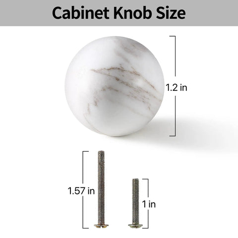 Natural White Marble Round Cabinet Knobs Set Of 4 With 8 Screws Marble Ball Drawer Pulls One Point Two Inch Diameter Size