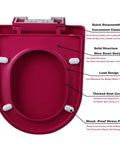Heavy Duty Square Toilet Seat With Smooth Soft Close Lid And Quick Release Hinges For No Sweat Cleanup In Sturdy White Plastic For Universal Home Bathroom Setup, pink view with quick disassembly base.