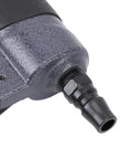 Close-up of nozzle attachment on Straight Shooter Pneumatic Brad Nailer With No Sweat Jam Clearance And Easy Breezy Pressure Control.