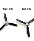 Front and back view of 3 Piece RC Plane Propellers For Volantex Spitfire Fighter 500mm Brushless RC Plane 4 Channel Propeller Kit With Nose Cone Replacement Blades And Spare Parts Built Tough