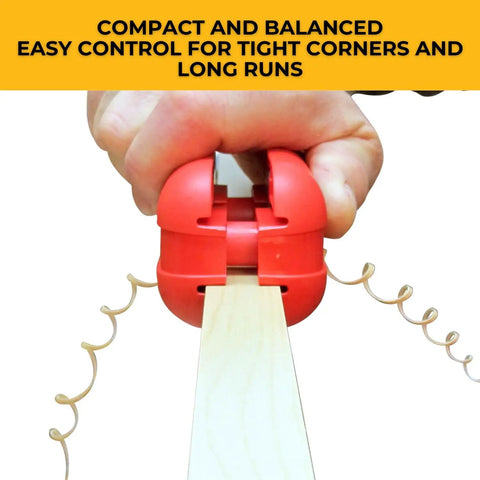 Quad Pro Pneumatic Edge Trimmer With Tungsten Carbide Blades Trims From One Half Inch To One And One Quarter Inch No Springs Attached Trims All Directions Ultra Smooth Action Red Finish in use.