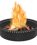Smokeless Fire Pit Ring Liner For Outdoor Use Heavy Duty Solid Steel Rim Insert 40 Inch Outer Diameter And 36 Inch Inner Diameter Fits Above Ground Or In Ground DIY Campfires Black Finish with flames