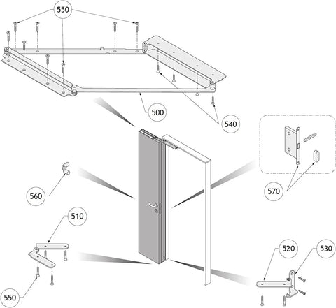 Big Time Commercial Bi Fold Door Hardware Kit delivers 180 degree swing with components for installation and operation.