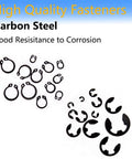 External Retaining Ring And E Clip Set Kit With 2.0 To 12 Millimeter Rings And M5 To M16 E Clips, 420 Piece Carbon Steel