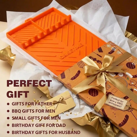 Silicone Grill Mats For Blackstone Griddle Accessories And Outdoor Cooking in gift packaging with gold ribbon.